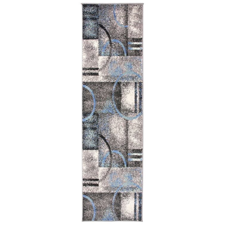 Alvey Abstract Area Rug in Gray/Blue/White, Runner 2' x 7'