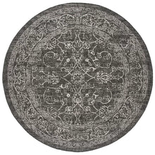 Load image into Gallery viewer, Amedee Floral Indoor / Outdoor Area Rug in Black/Ivory 4&#39; round
