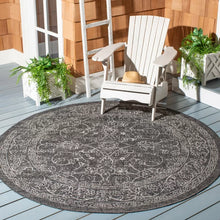 Load image into Gallery viewer, Amedee Floral Indoor / Outdoor Area Rug in Black/Ivory 4&#39; round
