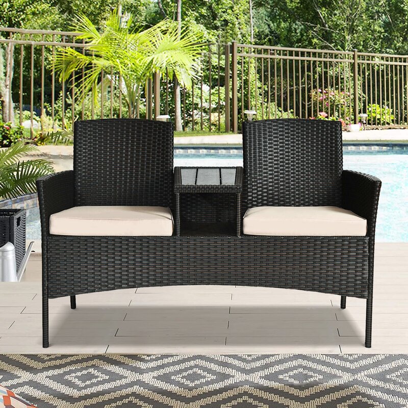 Amiogho 54'' Wide Outdoor Wicker Loveseat with Cushions 4435RR