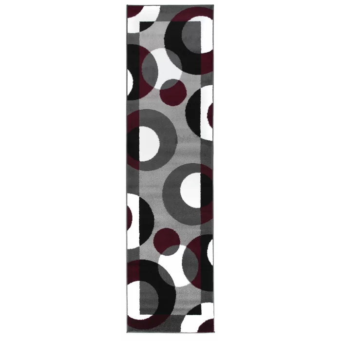 Amirr Geometric Machine Woven Area Rug in Burgundy, Runner 2' X 10'