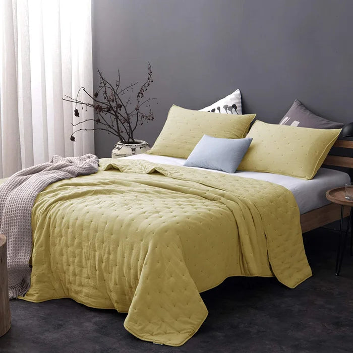 Queen Quilt + 2 Standard Shams Yellow Amriel Microfiber Reversible Modern & Contemporary Quilt Set