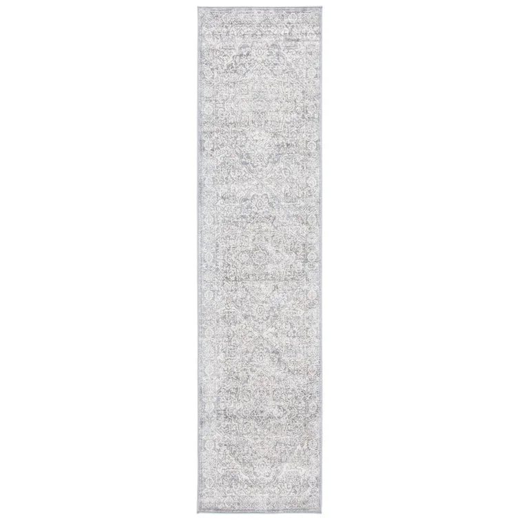 Amyrose Oriental Area Rug in Light Gray/Ivory, Runner 2' x 6'