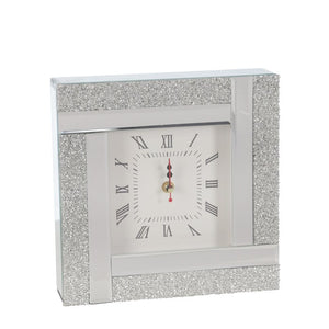 Analog Mechanical Table Clock in Silver/White