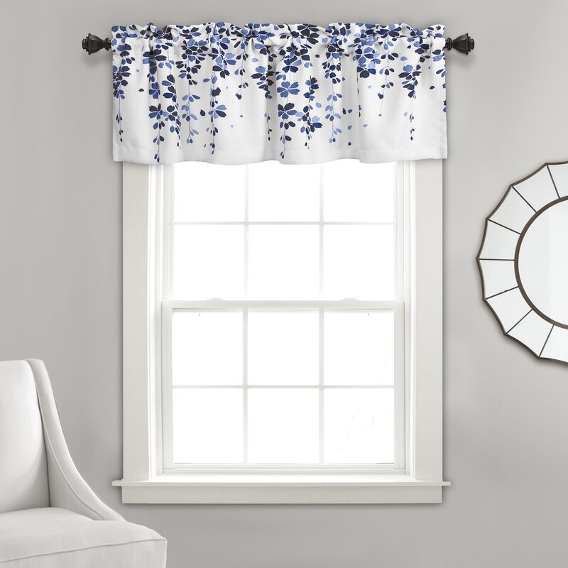 Anatoli Floral Tailored 52'' Window Valance in Navy/White/Baby Blue