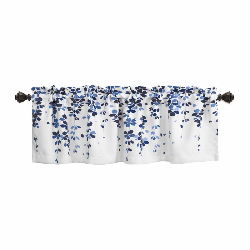 Anatoli Floral Tailored 52'' Window Valance in Navy Baby Blue