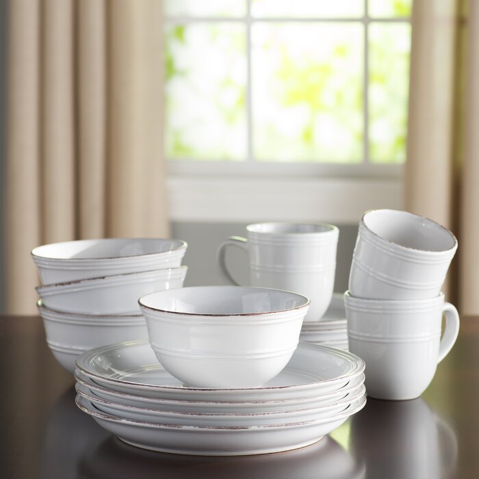 White Annabelle 16 Pieces Dinnerware Set, Service For 4 #871HW