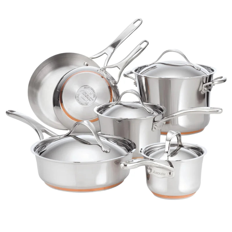 Anolon Nouvelle Copper Stainless Steel Cookware Set, 10-Piece