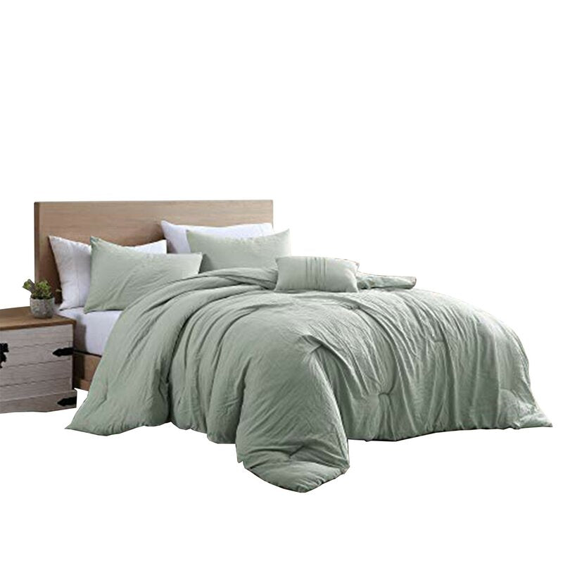 King Comforter + 2 Shams + Throw Pillow Green Anstead Microfiber 4 Piece Comforter Set 5966RR