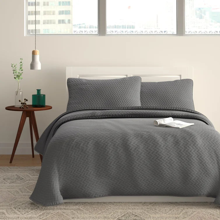King/Cal. Coverlet + 2 King/Queen Shams Gray Antiochos Microfiber Modern & Contemporary Coverlet / Bedspread Set