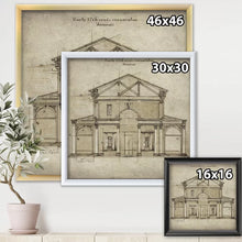Load image into Gallery viewer, 30&quot; H x 30&quot; W x 1&quot; D Antique Facade Old Style Architecture Sketch I - Picture Frame Print on Canvas
