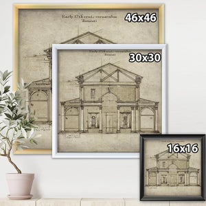 30" H x 30" W x 1" D Antique Facade Old Style Architecture Sketch I - Picture Frame Print on Canvas