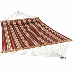 Quilted Double Spreader Bar Hammock in Red Stripe #9552