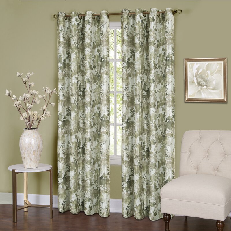 Apollus Lined Floral Semi-Sheer Thermal Grommet Single Curtain Panel (Set of 2) GL1242