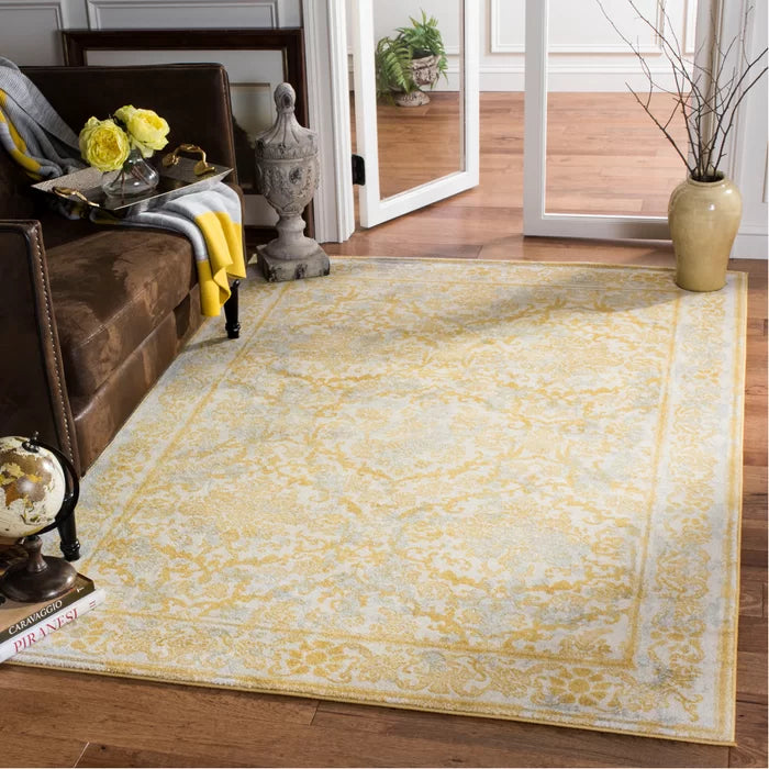 Rectangle 9' x 12' Aquene Power Loom Ivory/Gold Rug
