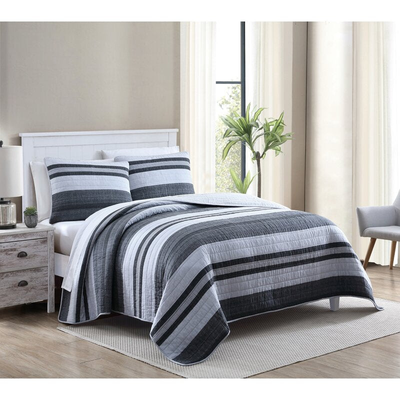 Twin Quilt + 1 Standard Sham Ardmoore Gray Standard Cotton 136 TC Reversible 2 Piece Quilt Set 5994RR