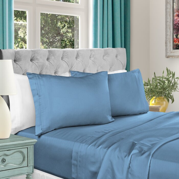 King Medium Blue Arling 1000 Thread Count Egyptian Certified Cotton Sateen Sheet Set