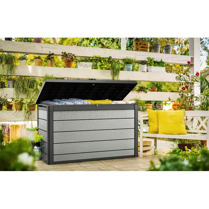 Jessia 200 Gallons Gallon Water Resistant Resin Lockable Deck Box in Lighter Grey And Dark Grey