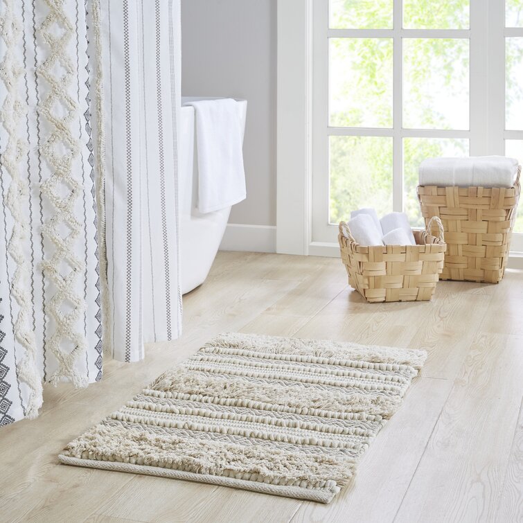 Natural Asher Woven Texture Stripe Bath Rug