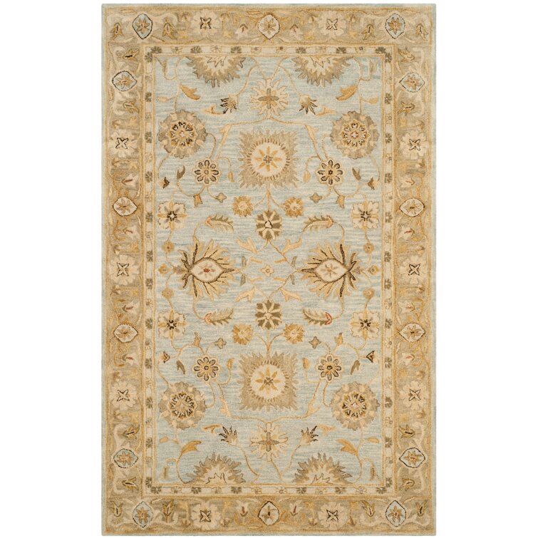 Ashville Oriental Handmade Tufted Wool Area Rug in Blue/Sage, Rectangle 2' x 3'