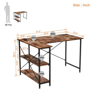 29.13“H x 47.24" W x 35.43" D Rustic Brown Atia Reversible L-Shape Desk AH3493