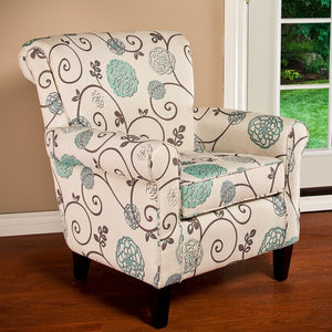 Atwater 20" Armchair with Solid Wood Frame and Polyester Upholstery Patterned with Vines and Medallions #9750