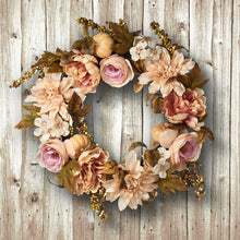 Load image into Gallery viewer, Autumn Harvest Flowers 24&quot; Polyester Wreath Set of 2 #1346HW
