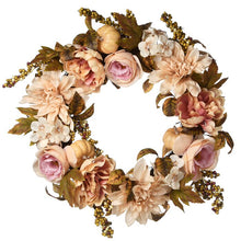 Load image into Gallery viewer, Autumn Harvest Flowers 24&quot; Polyester Wreath Set of 2 #1346HW
