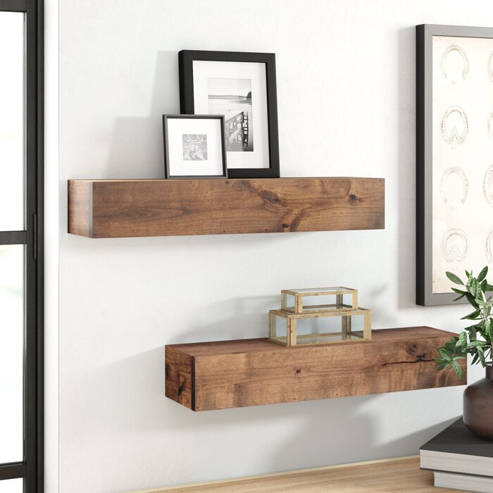 Ayansh 2 Piece Alder Solid Wood Shelf Floating Set
