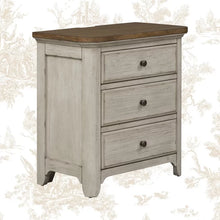 Load image into Gallery viewer, Ayden 30&#39;&#39; Tall 3 Drawer Nightstand in Antique White/Chestnut
