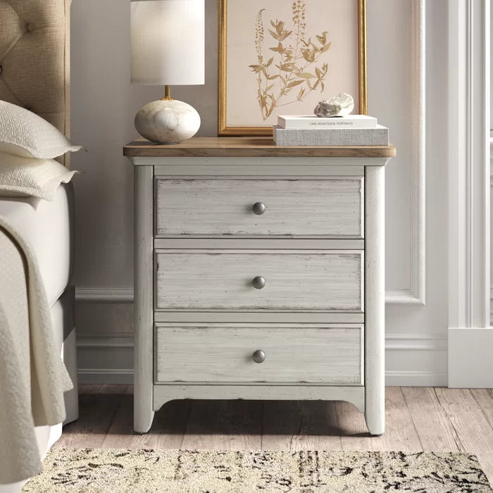 Ayden 30'' Tall 3 Drawer Nightstand in Antique White/Chestnut