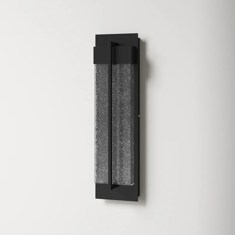 Ayoka Black Integrated LED Seeded Glass Outdoor Sconce 21 x 7 x7