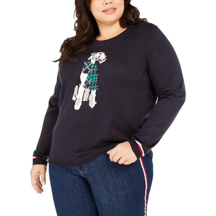 Women's Plus Size Terrier Graphic Ribbed Trim Crewneck Sweater by Tommy Hilfiger