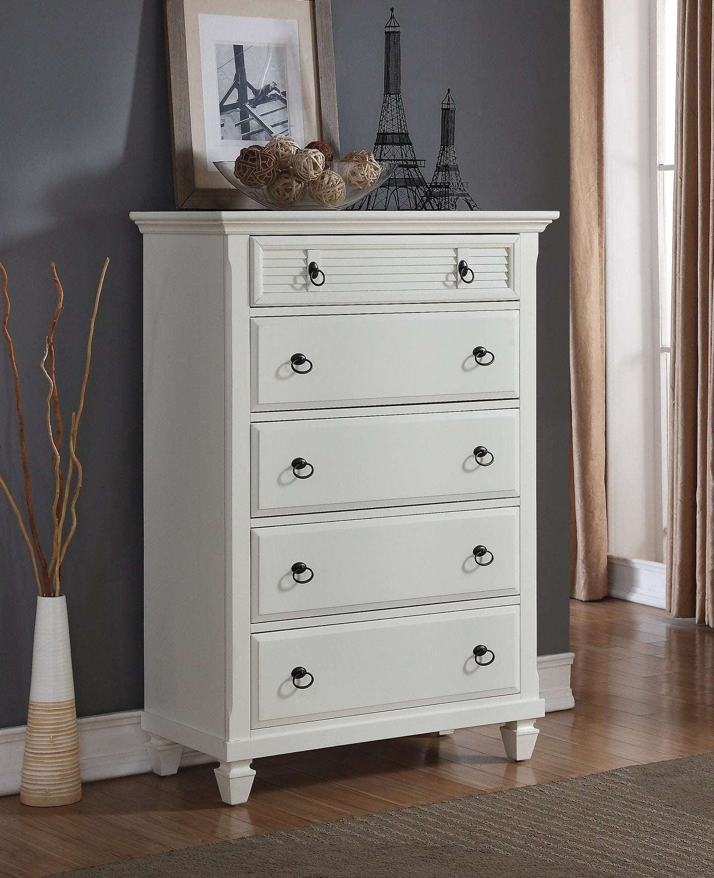 Regitina 5 Drawer Bedroom Chest White