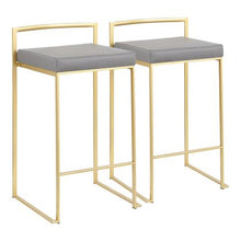 Load image into Gallery viewer, Contemporary Counter Stool in Gold with Grey Faux Leather- Set of 2
