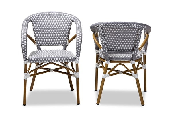 2 Baxton Studio Eliane Grey Indoor and Outdoor Stackable Bistro Dining Chairs 4122RR