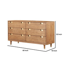 Load image into Gallery viewer, 60 Inch 6 Drawer Wooden Dresser with Cutout Pulls, Brown by Casagear Home 6678RR-OB
