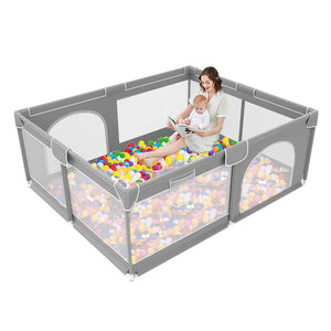 27" H x 70" W x 59" D Babies Safety Play Center Yard With Gate, Indoor & Outdoor Kids Activity Center (light Grey)