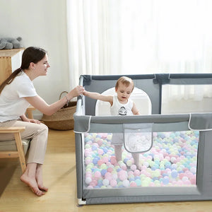 26" H x 70" W x 78" D Grey Baby Playpen Kids Activity Center Safety Gate