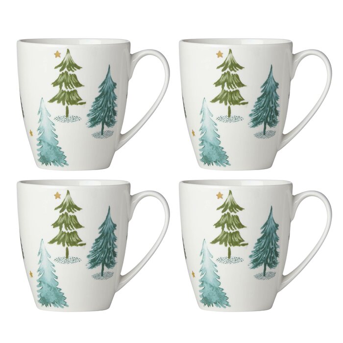 White/Green Balsam Lane Coffee Mug (Set of 4) #ND1126