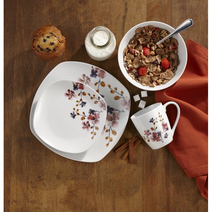 White/Red Barbosa Bloom 16 Piece Dinnerware Set, Service for 4 - 588CE