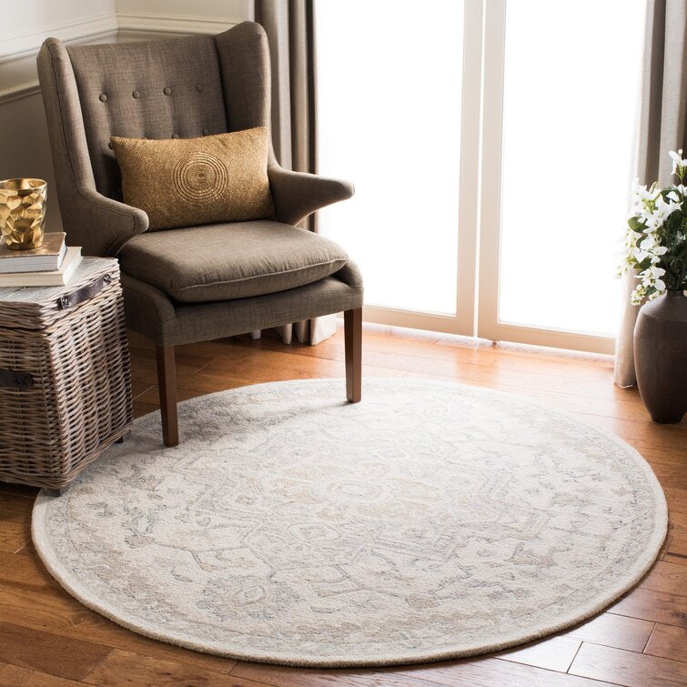 Barden Oriental Handmade Flatweave Wool Area Rug in Ivory / Beige, Round 5'