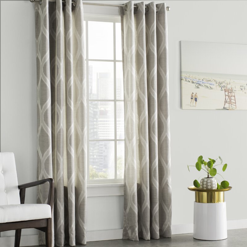 Baronne Geometric Semi-Sheer Grommet Curtain Panels (Set of 2) 3336AH/GL
