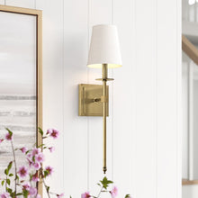 Load image into Gallery viewer, 24&quot; H x 5&quot; W x 5&quot; D Warm Brass Barrett 1 - Light Dimmable Wallchiere (Set of 2)
