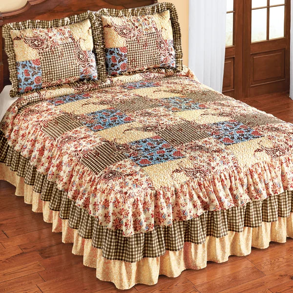 Barrette Brown/Beige/Blue Microfiber Coverlet / Bedspread queen