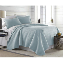Load image into Gallery viewer, King/Cal. King Quilt + 2 King Shams Sky Blue Barron Microfiber Reversible Quilt Set 3 piece set.
