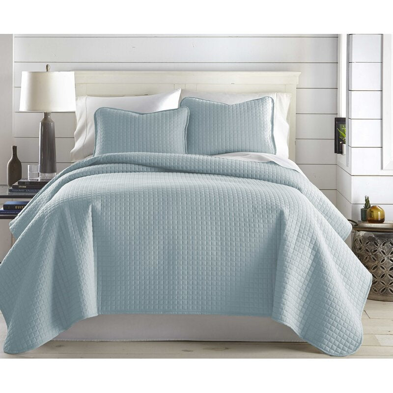 King/Cal. King Quilt + 2 King Shams Sky Blue Barron Microfiber Reversible Quilt Set 3 piece set.