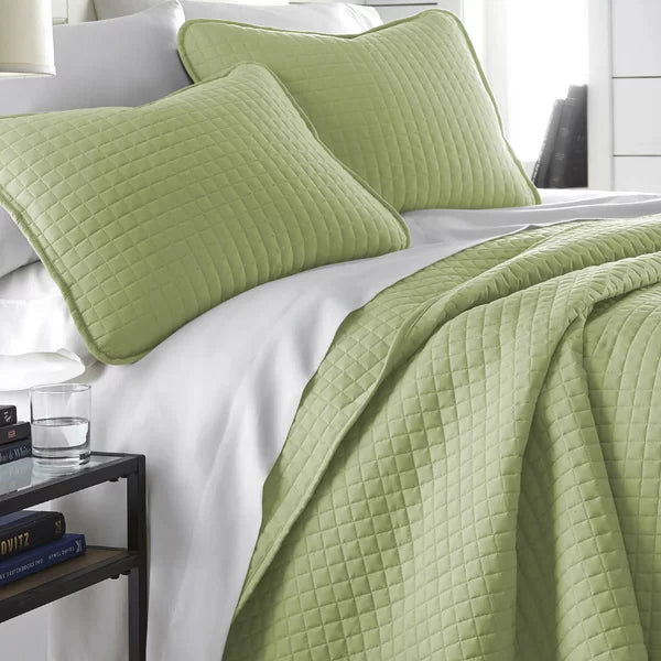 King/Cal. King Quilt + 2 King Shams Sage Green Barron Microfiber Reversible Quilt Set