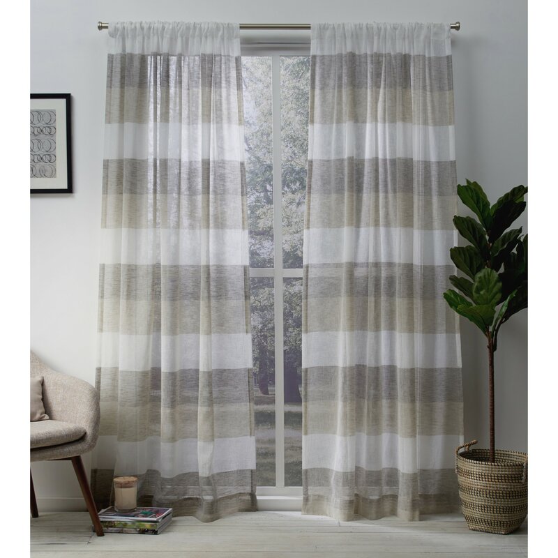 Bartow Striped Semi-Sheer Rod Pocket Curtain Panels (Set of 2) 462DC