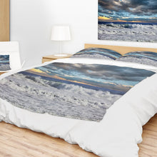 Load image into Gallery viewer, Blue Beach Heavy Storm in Ocean at Sunset Blanket - 136HA
